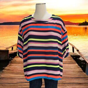 Project Runway XS Multicolor Striped Blouse Oversized Casual Bold Retro Eclectic